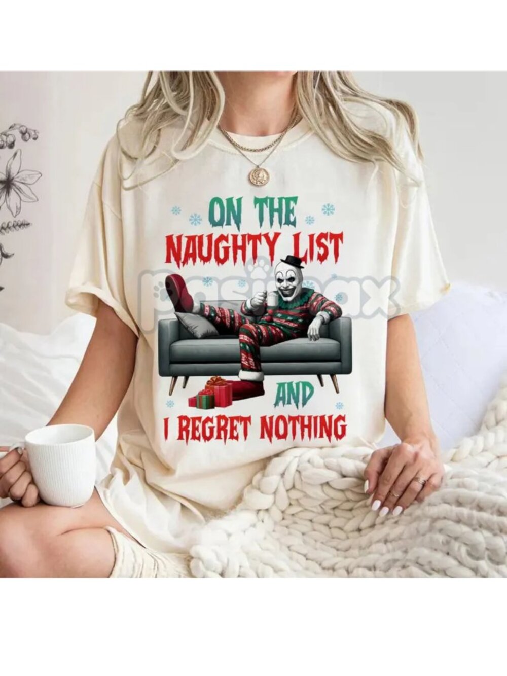 Gildan | Pink "On The Naughty List And I Regret Nothing" Christmas Shirt | Large